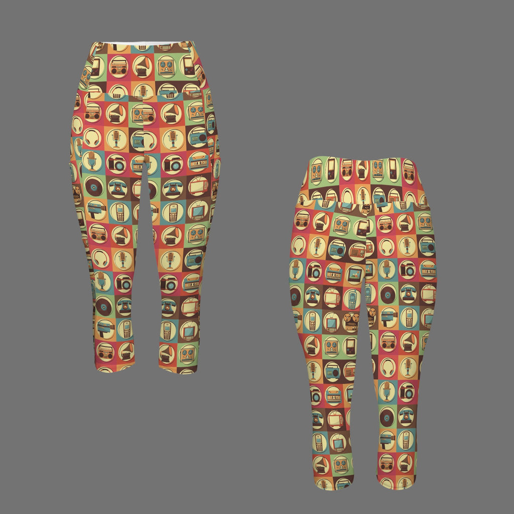 Retro Life Women's High Waist Pocket Capri Yoga Leggings Women's High Waist Capri Yoga Leggings Printed Offshore Retro