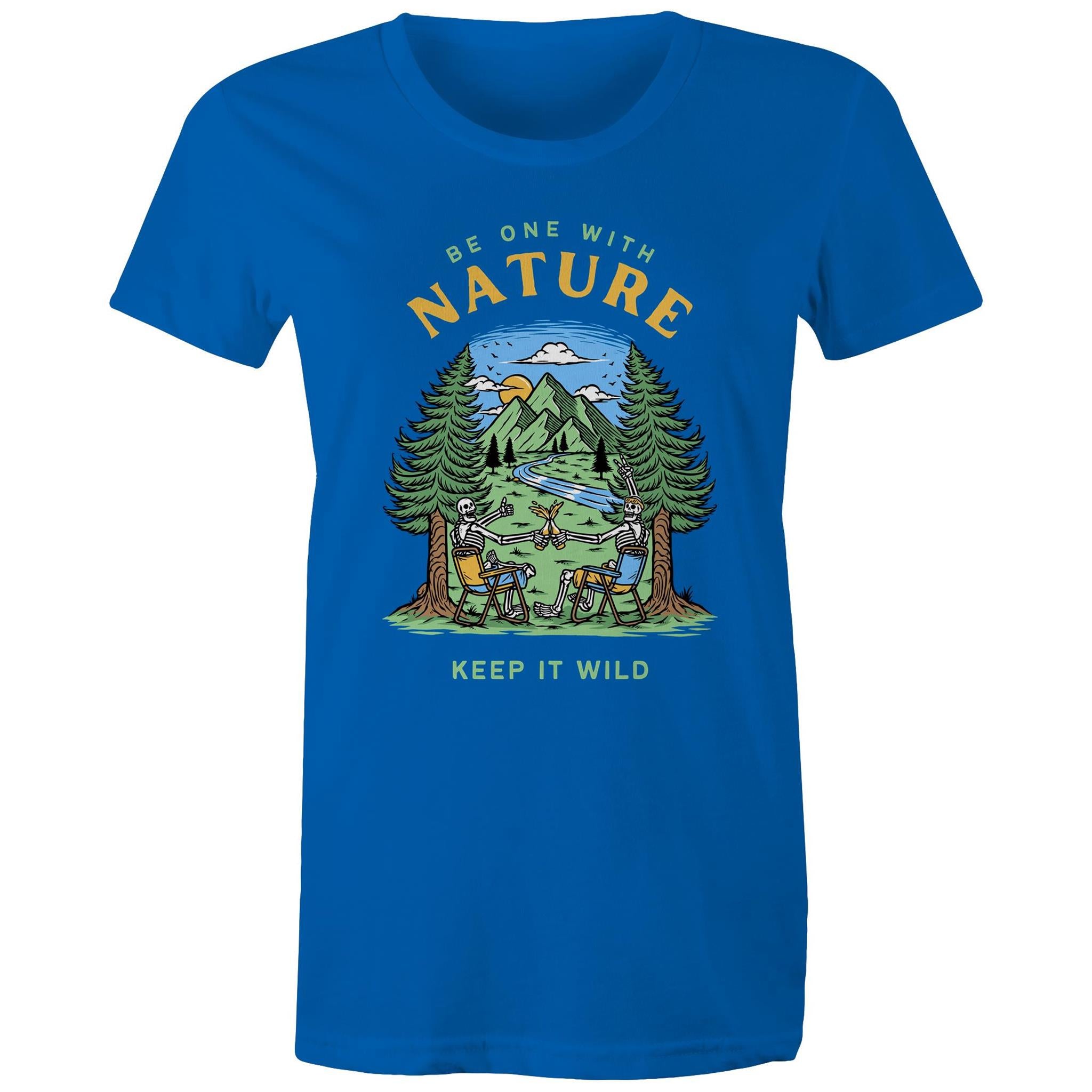 Be One With Nature, Skeletons - Womens T-shirt Bright Royal Womens T-shirt Environment Printed In Australia