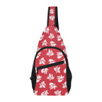 Red Retro Foliage, Hawaiian Flower - Chest Bag