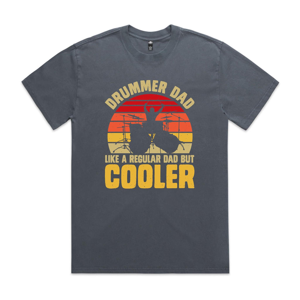 Drummer Dad AS Colour Heavy Faded Tee Unisex Faded indigo Heavy Faded T-shirt Dad Music Printed In Australia