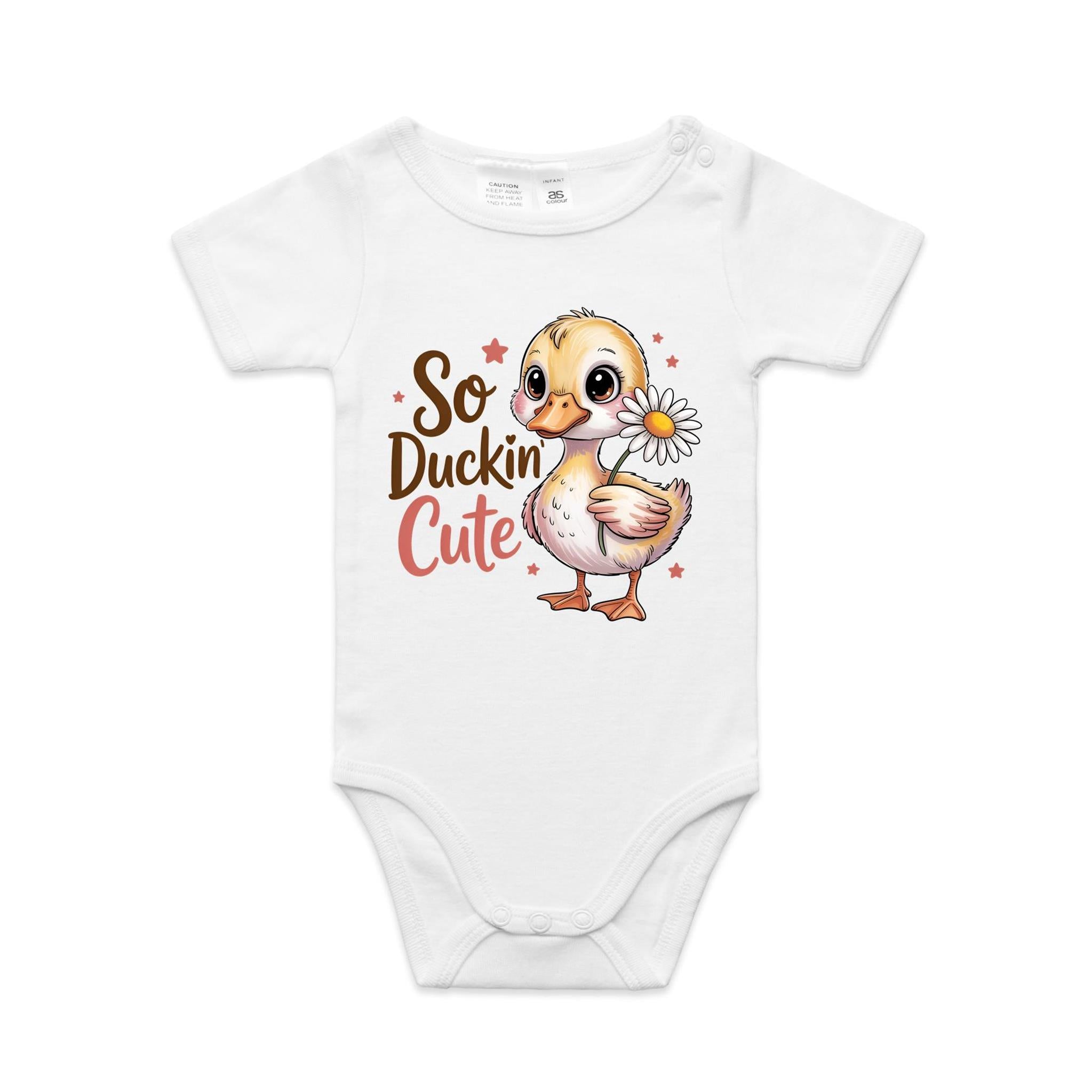 So Duckin' Cute AS Colour Baby Bodysuit White Baby Bodysuit animal Printed In Australia