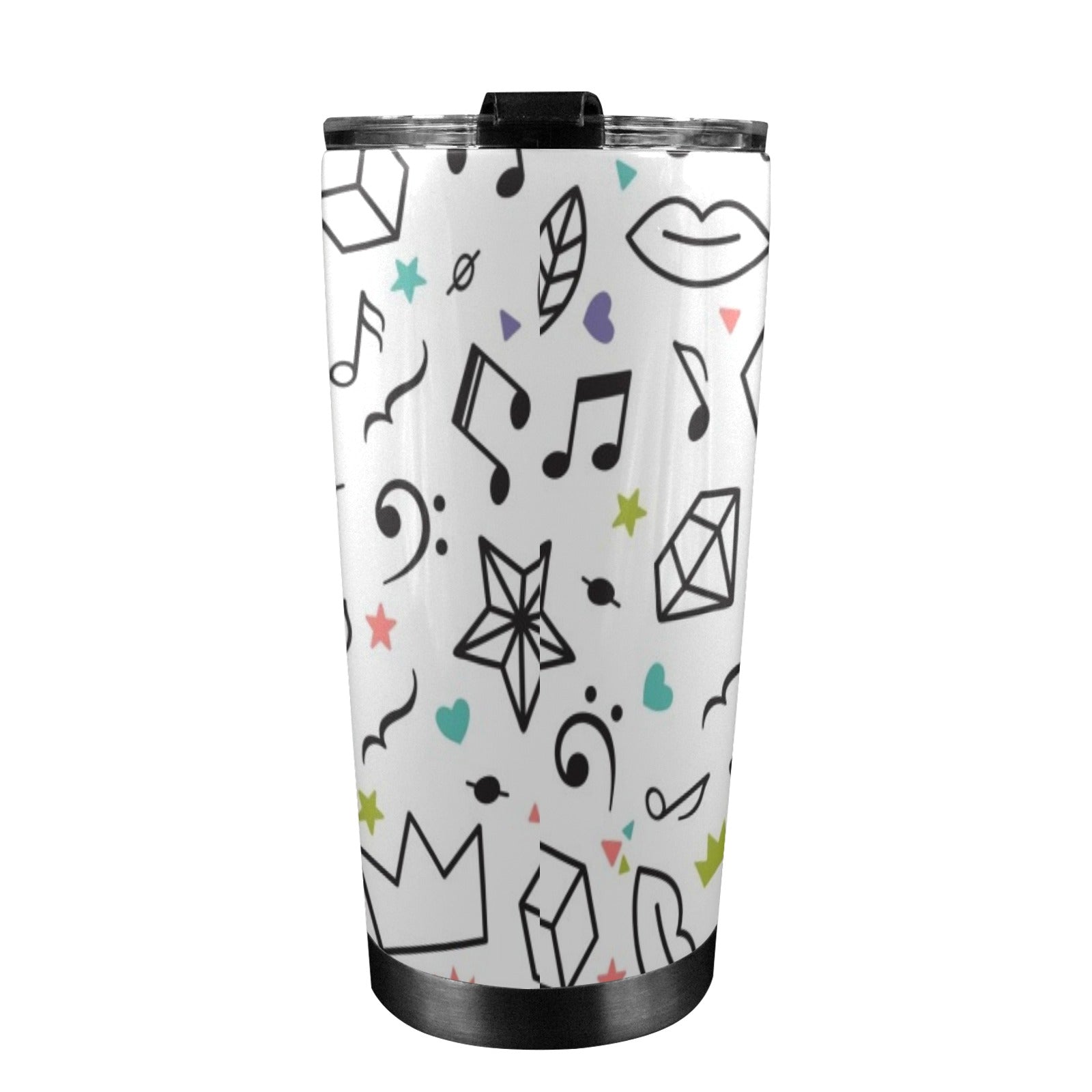 Music Time - 20oz Mobile Tumbler with Lid (Black Lock) 20oz Travel Mug Music Printed Offshore