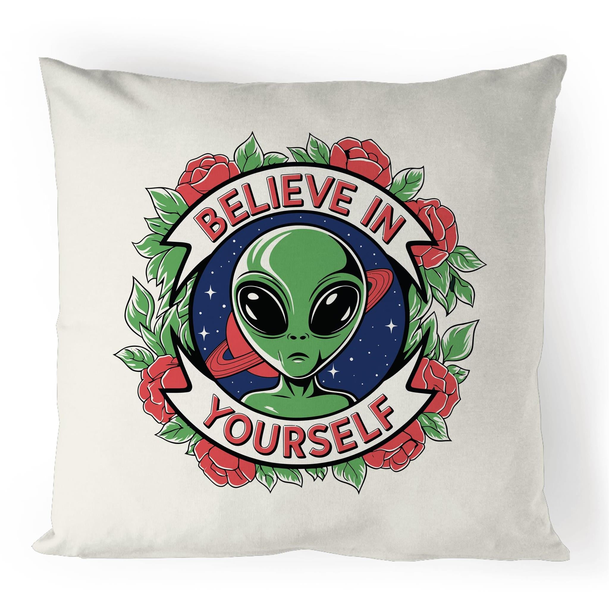 Believe In Yourself, Alien - 100% Linen Cushion Cover Default Title Linen Cushion Covers Motivation Positivity Printed In Australia Sci Fi