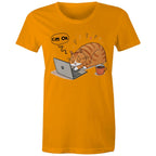 Cat Laptop, I'm OK - Womens T-shirt Orange Womens T-shirt animal Printed In Australia