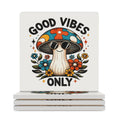 Good Vibes Only, Hippie Mushroom Ceramic Coasters (Square) white Ceramic Coasters Positivity Printed Offshore Retro
