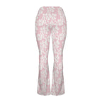 Pink Hawaiian Floral High Waist Crossover Tummy Control Flare Leggings High Waist Flare Leggings Plants Printed Offshore