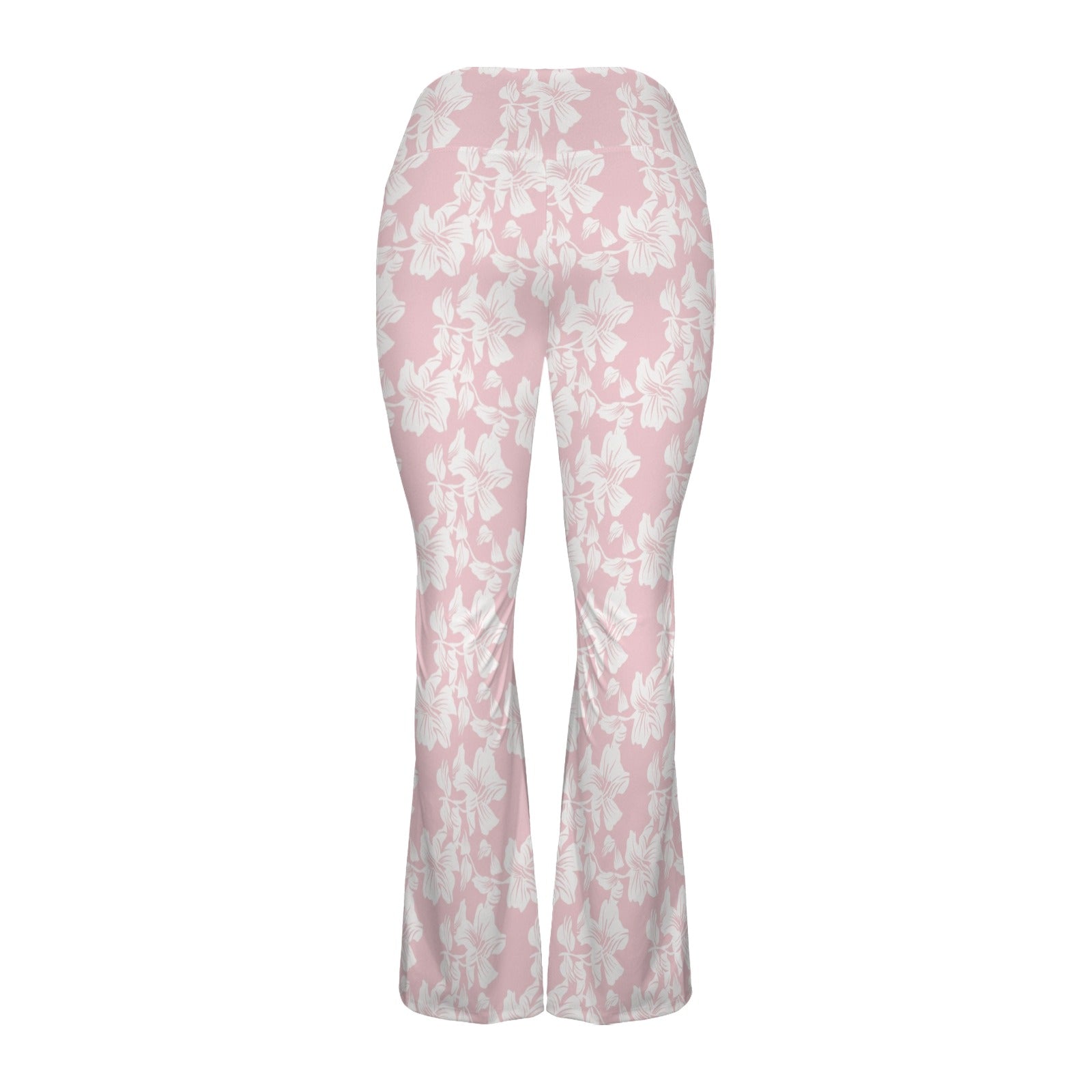 Pink Hawaiian Floral High Waist Crossover Tummy Control Flare Leggings High Waist Flare Leggings Plants Printed Offshore