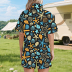 Starfish And Shells Women's Windbreaker Short Set Women's Windbreaker Short Set animal Printed Offshore
