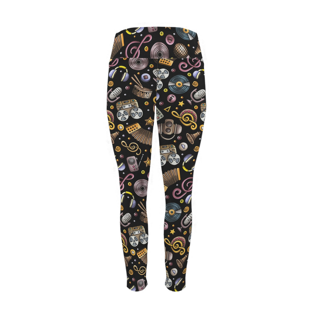 Retro Music Mix - Women's High Waist Pockets Yoga Leggings