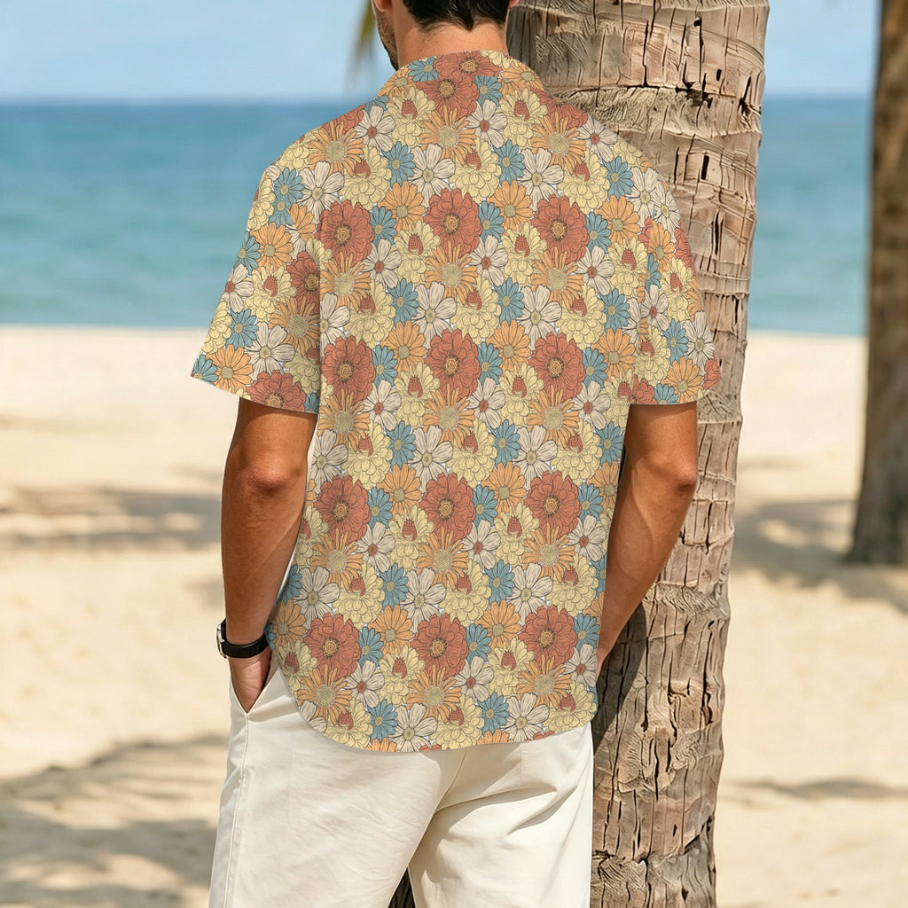 Vintage Retro Floral Men's Crinkle Hawaiian Shirt