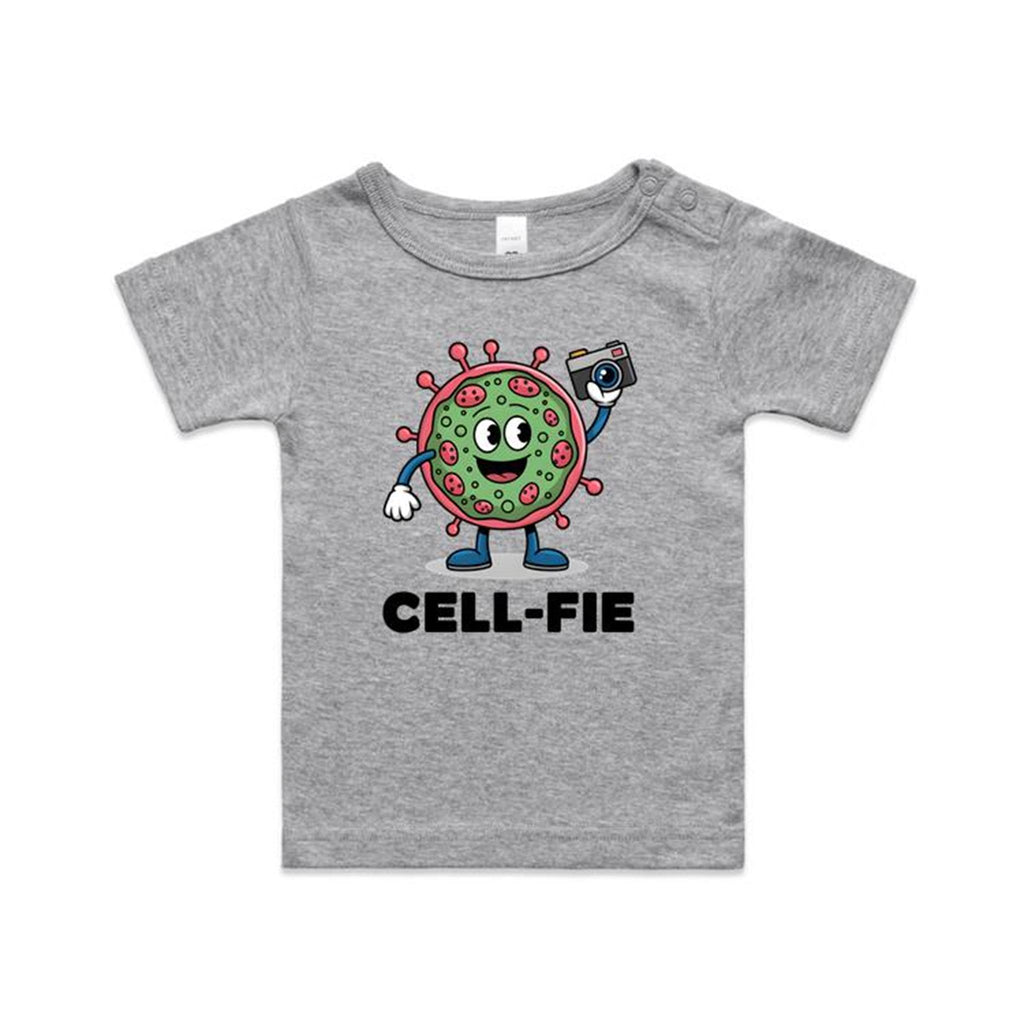 Cell-fie Cell Selfie AS Colour Baby T-shirt Grey Marle Baby T-shirt Printed In Australia Science