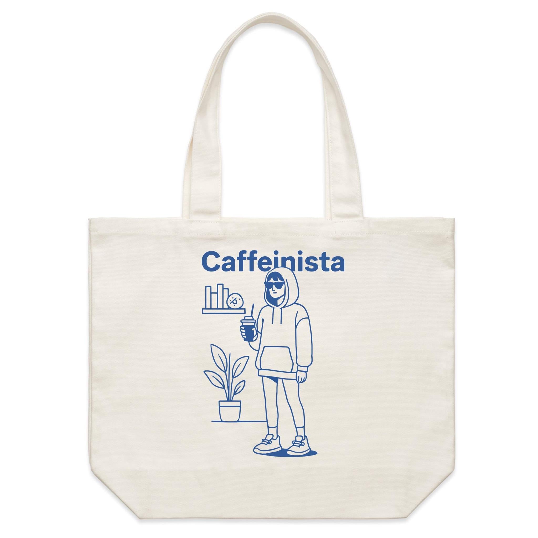 Caffeinista, Caffeine Shoulder Canvas Tote Bag Default Title Large Tote Bag Coffee Printed In Australia