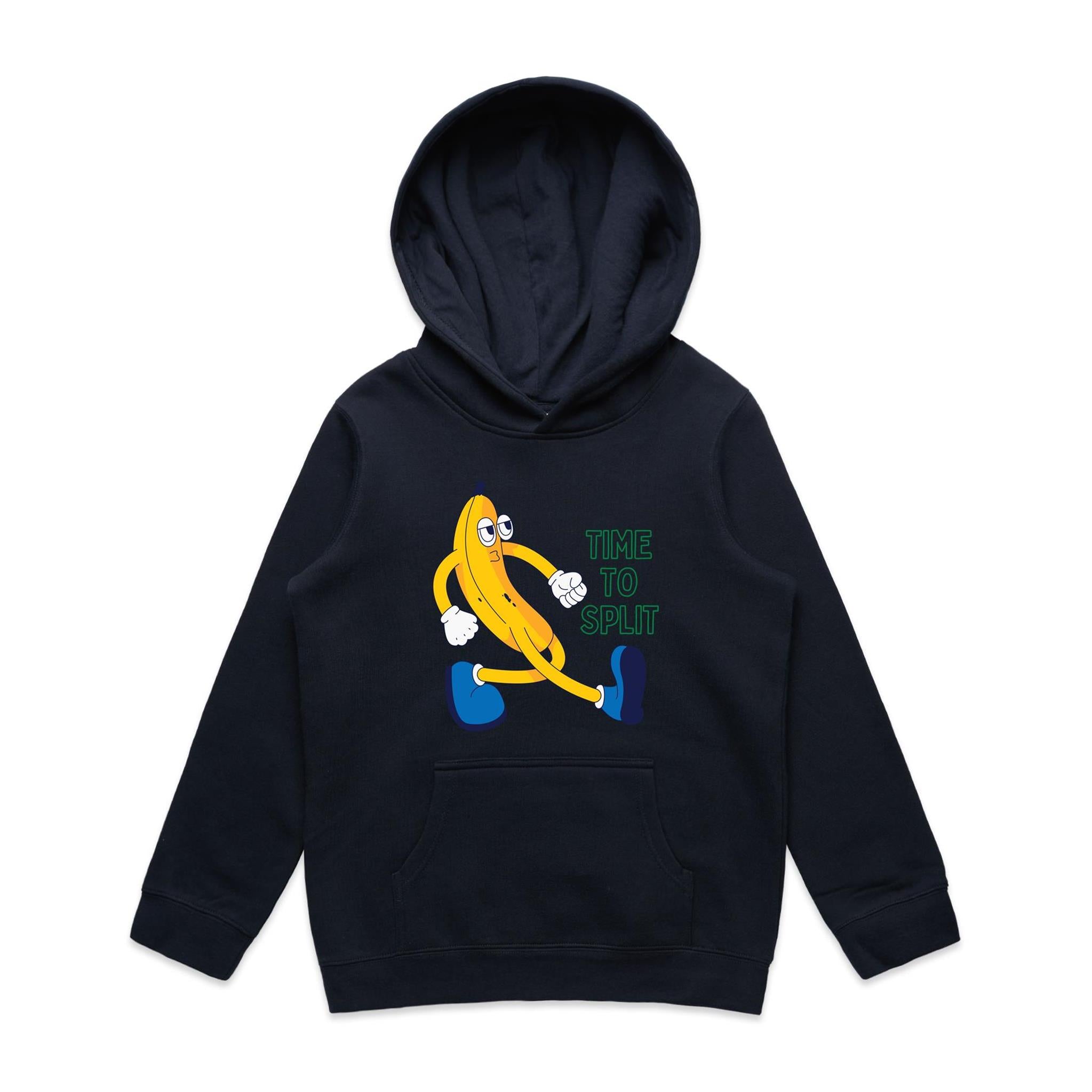 Banana, Time To Split - Kids Hoodie Navy Kids Hoodie Printed In Australia