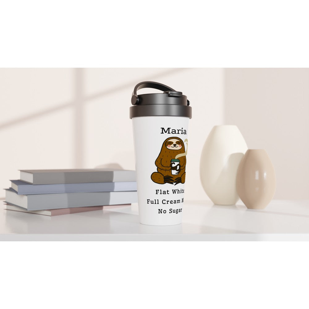 Personalised - Your Coffee Order - White 15oz Stainless Steel Travel Mug Personalised Travel Mug Coffee Customise Globally Fulfilled Personalise