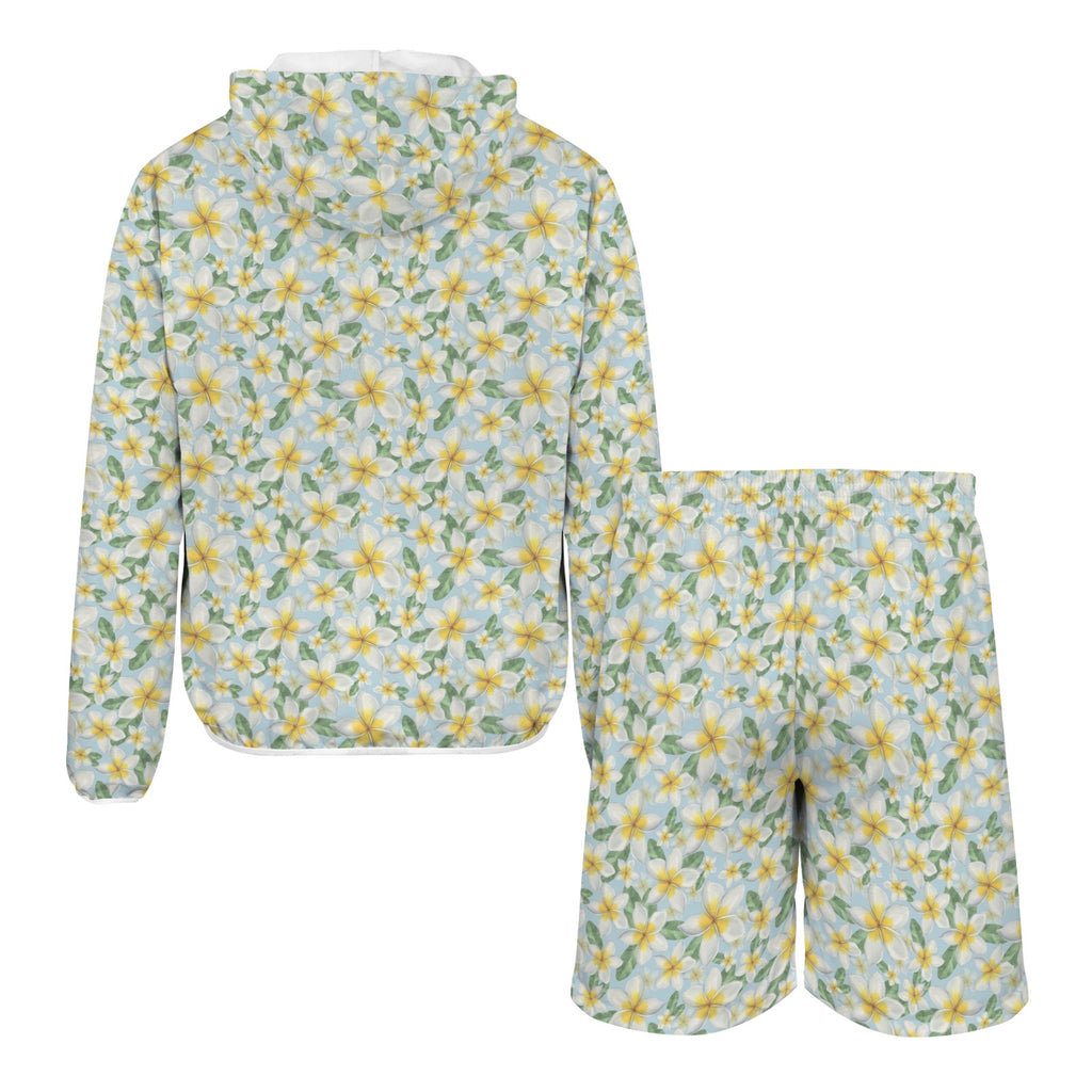 Delicate Frangipani Men's Lightweight Sun Hoodie & Shorts Set Men's Lightweight Sun Hoodie & Shorts Plants Printed Offshore