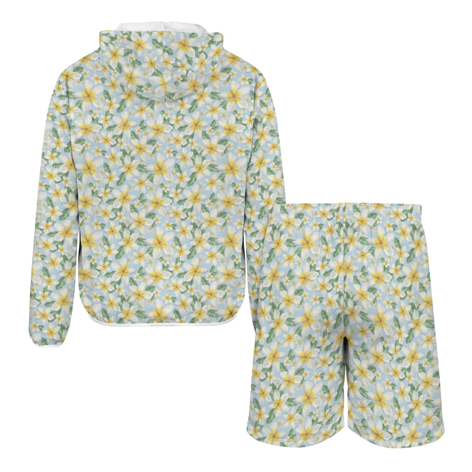 Delicate Frangipani Men's Lightweight Sun Hoodie & Shorts Set Men's Lightweight Sun Hoodie & Shorts Plants Printed Offshore