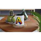 Personalised - Comic Book Initial - White 11oz Ceramic Mug with Color Inside Personalised 11oz Mug comic Customise Globally Fulfilled Name Personalise