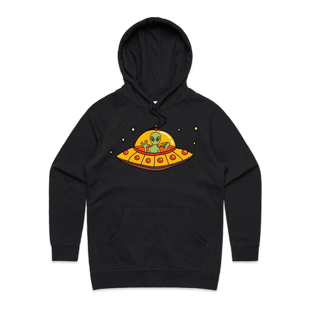 Alien Pizza - Womens Hoodie Black Womens Hoodie Food Printed In Australia Sci Fi