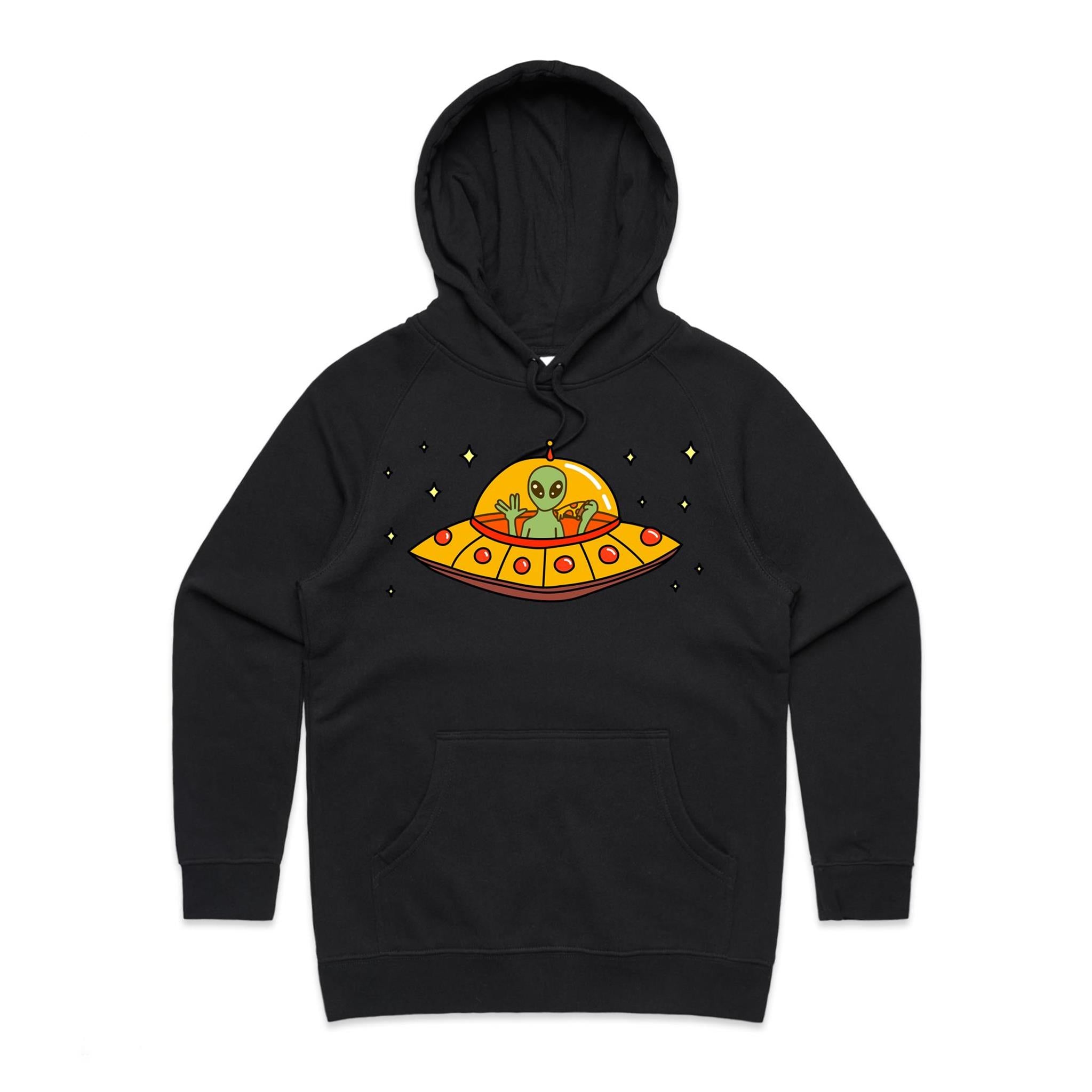 Alien Pizza - Womens Hoodie Black Womens Hoodie Food Printed In Australia Sci Fi