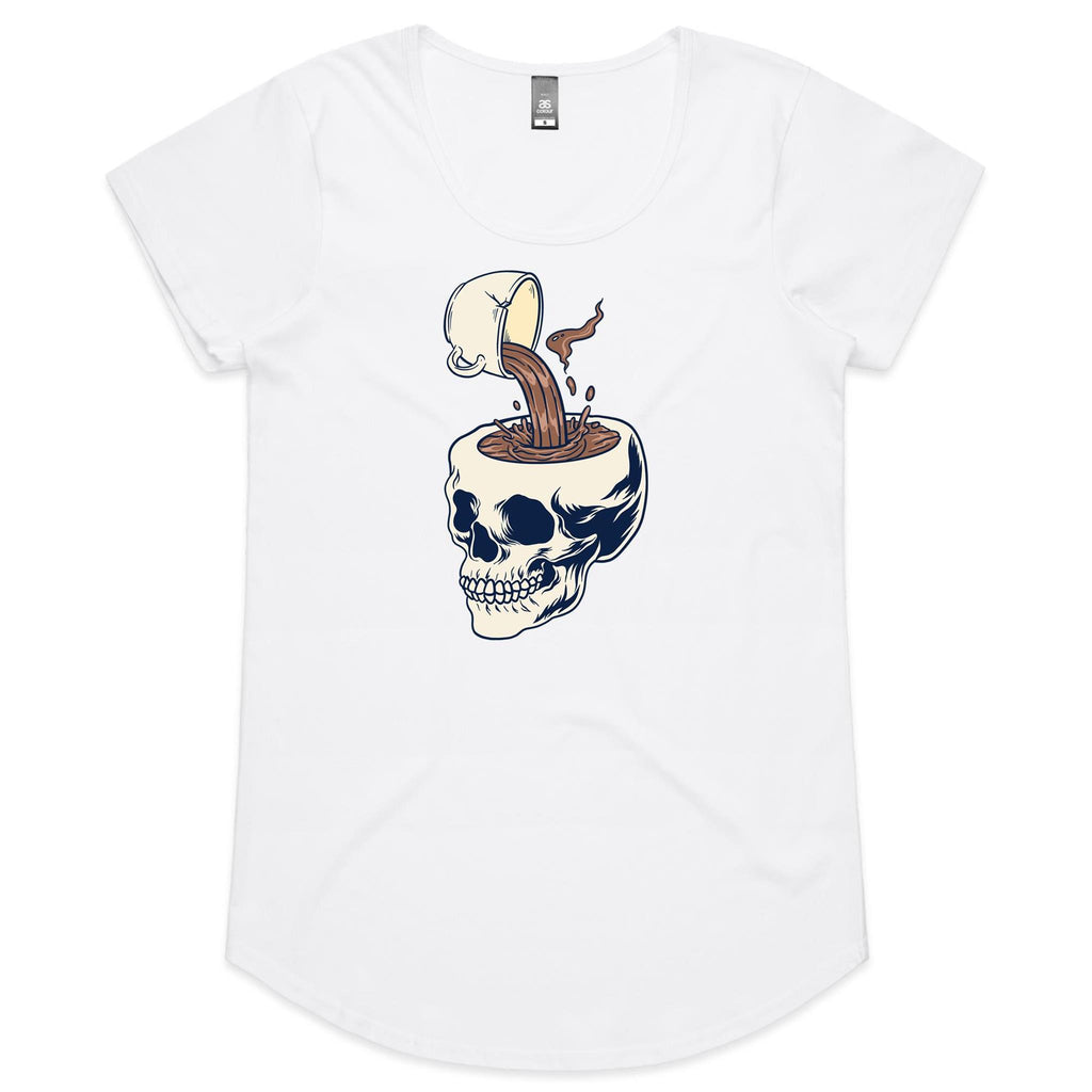 Coffee Skull - Womens Scoop Neck T-Shirt White Womens Scoop Neck T-shirt Coffee Printed In Australia