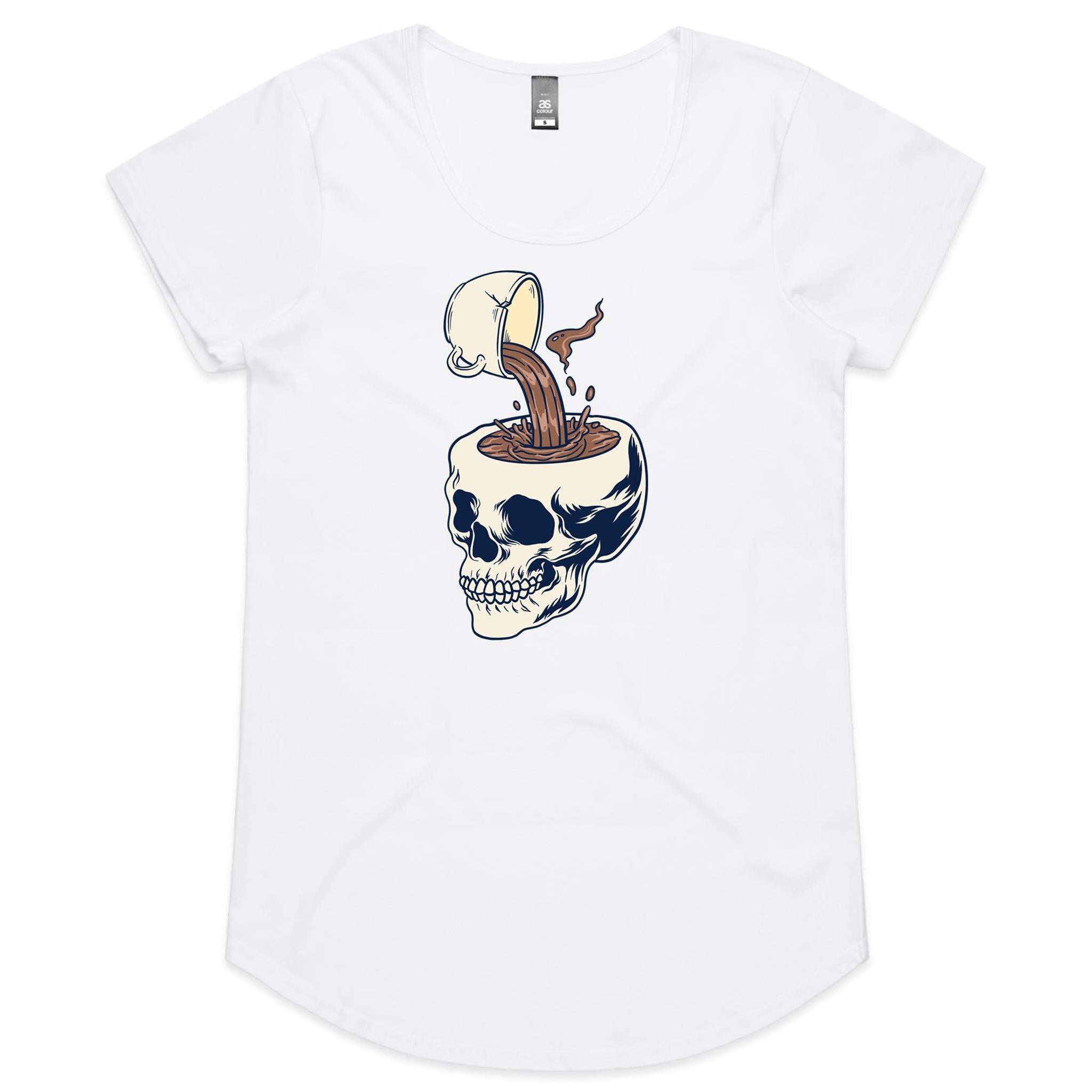 Coffee Skull - Womens Scoop Neck T-Shirt White Womens Scoop Neck T-shirt Coffee Printed In Australia