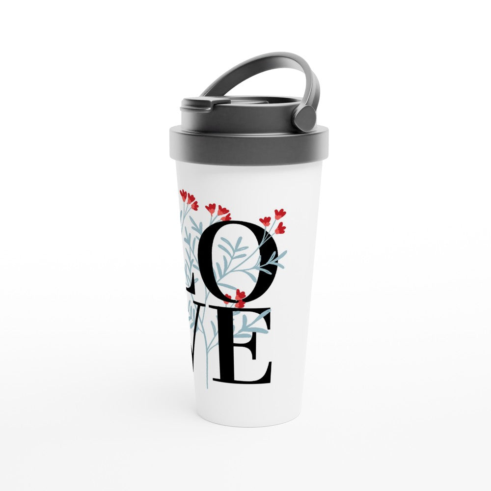 Love - White 15oz Stainless Steel Travel Mug Travel Mug Globally Fulfilled Love