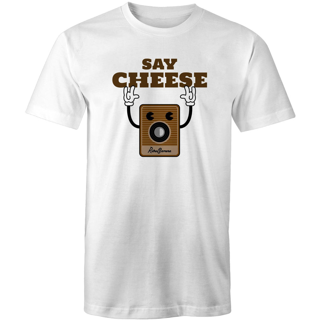 Say Cheese, Vintage Camera - Mens T-Shirt White Mens T-shirt Printed In Australia Retro