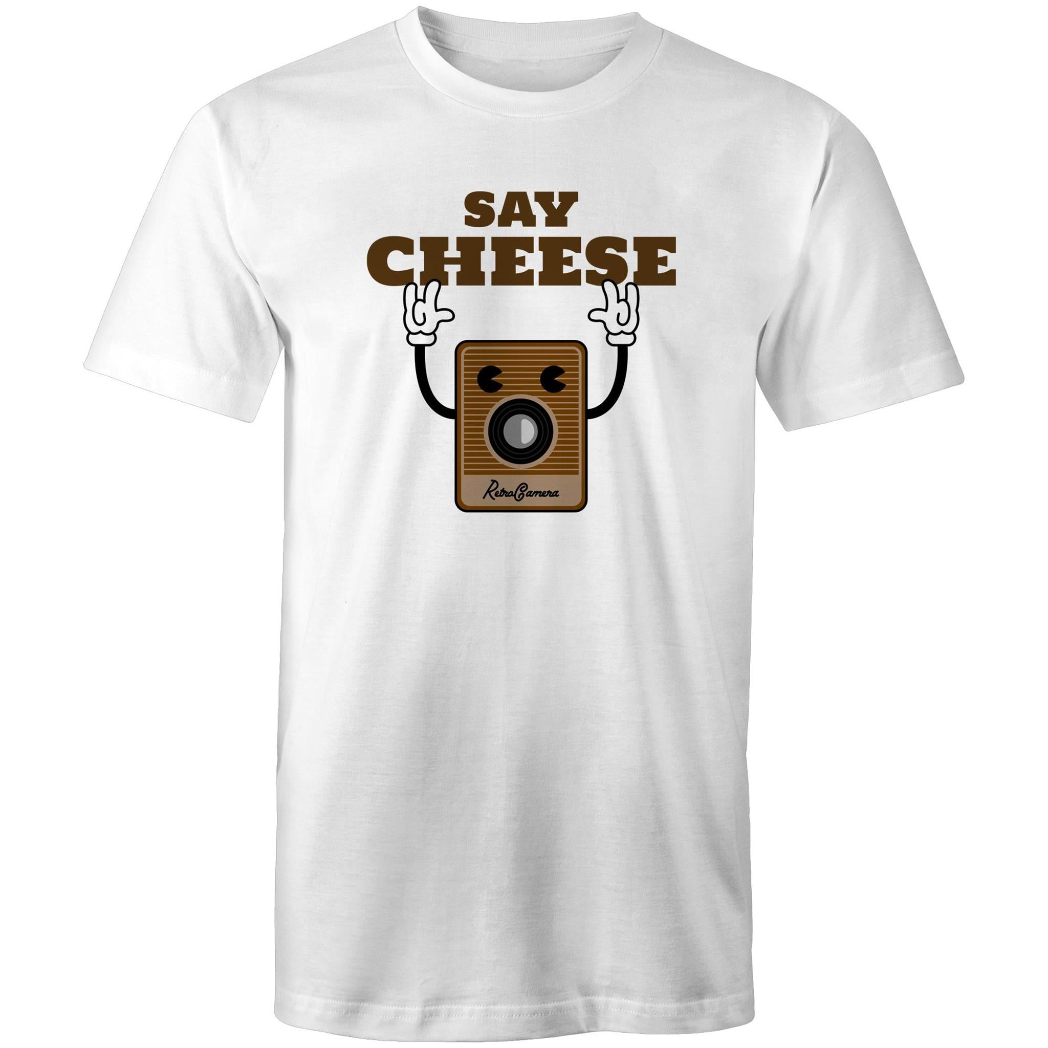 Say Cheese, Vintage Camera - Mens T-Shirt White Mens T-shirt Printed In Australia Retro