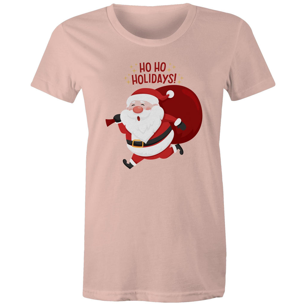 Santa, Ho Ho Holidays - Womens T-shirt Pale Pink Womens Christmas T-shirt Christmas Printed In Australia