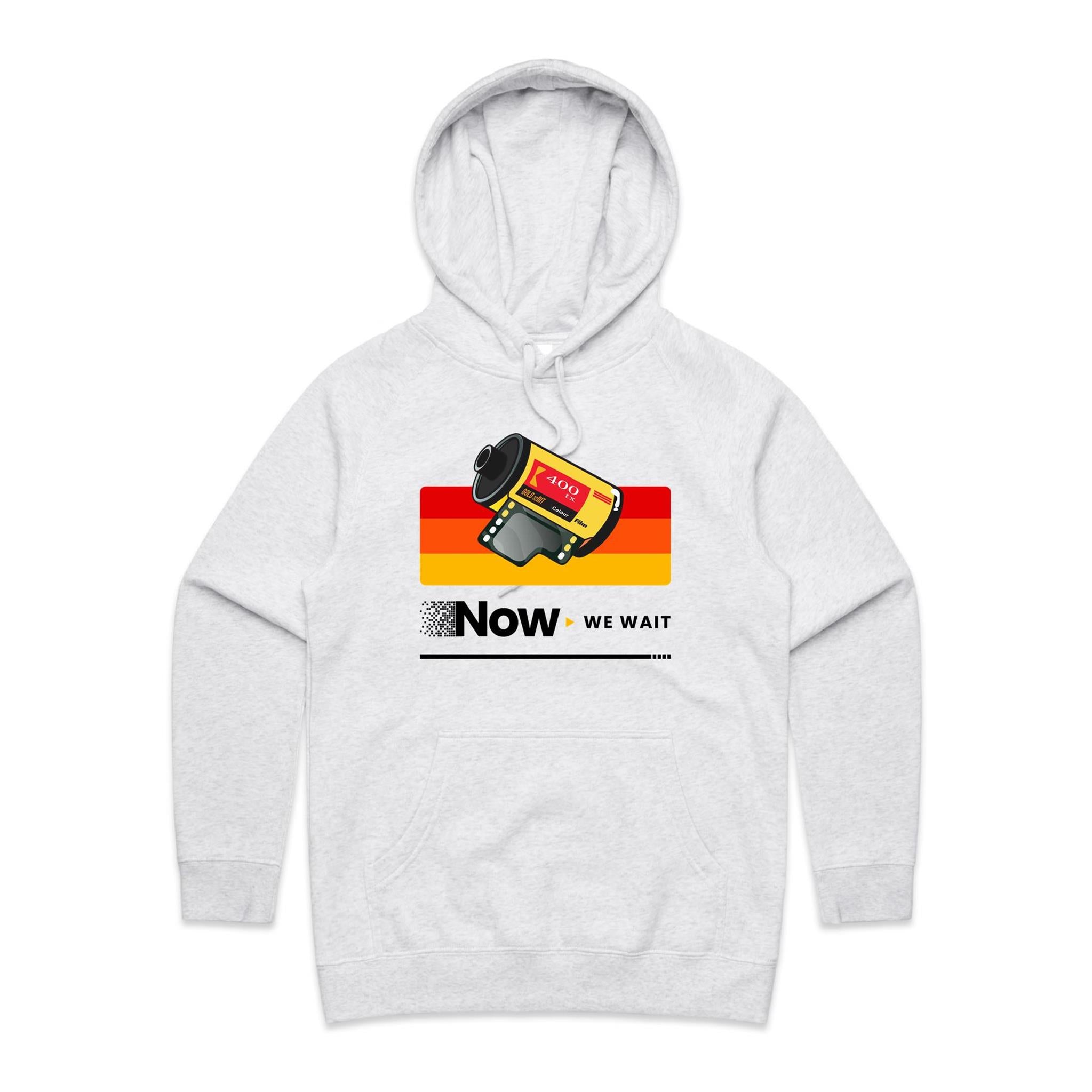 Camera Film, Now We Wait Women's AS Colour Hoodie White Marle Womens Hoodie Printed In Australia Retro