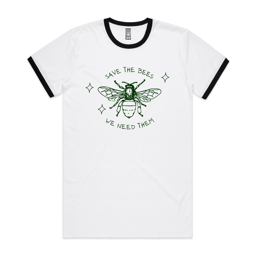 Save The Bees - Staple Ringer Tee White Black Ringer T-Shirt animal Environment Printed In Australia