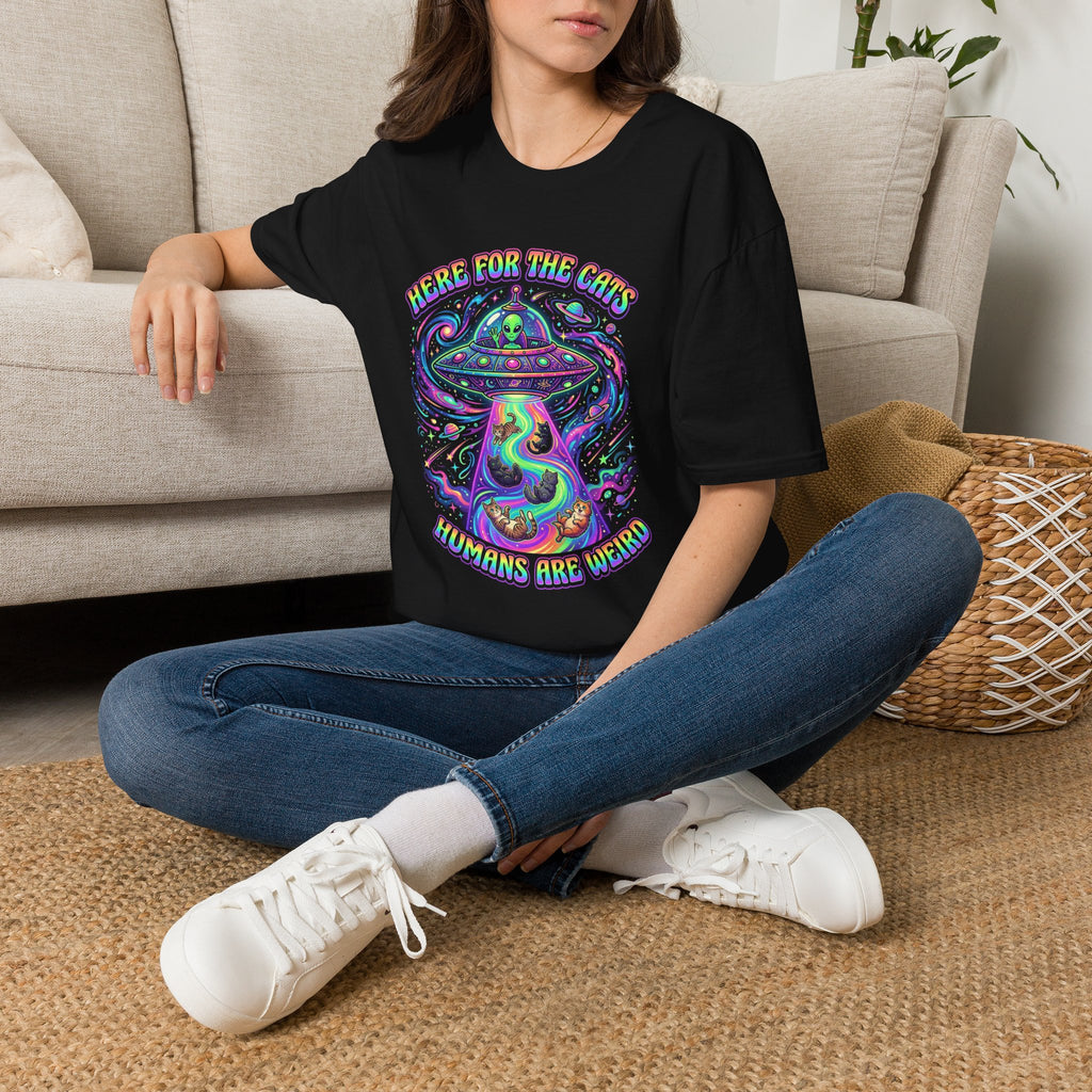 Here For The Cats Alien UFO Unisex T-Shirt Unisex Adult T-shirt animal Globally Fulfilled Sci Fi