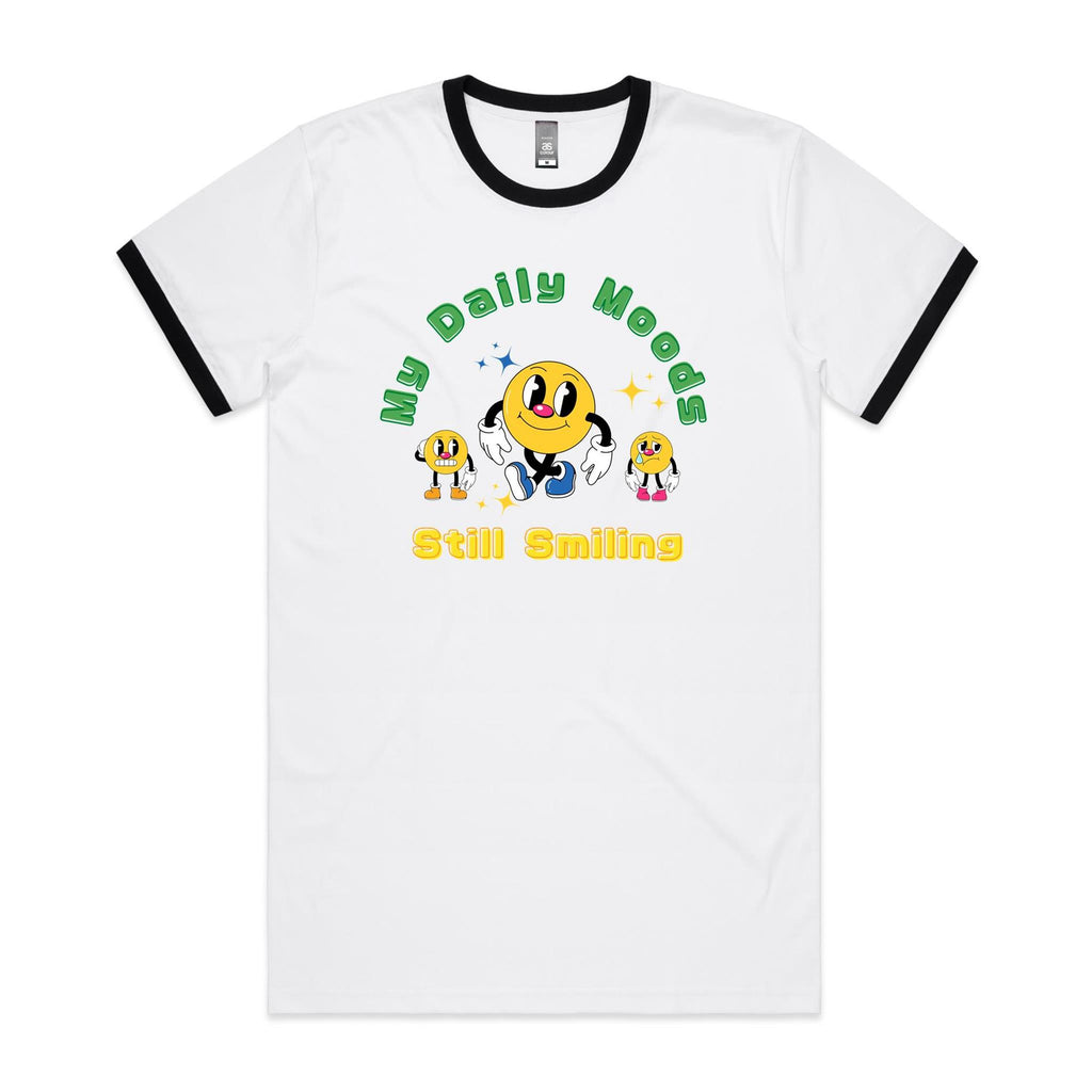 My Daily Moods - Staple Ringer Tee White Black Ringer T-Shirt Printed In Australia