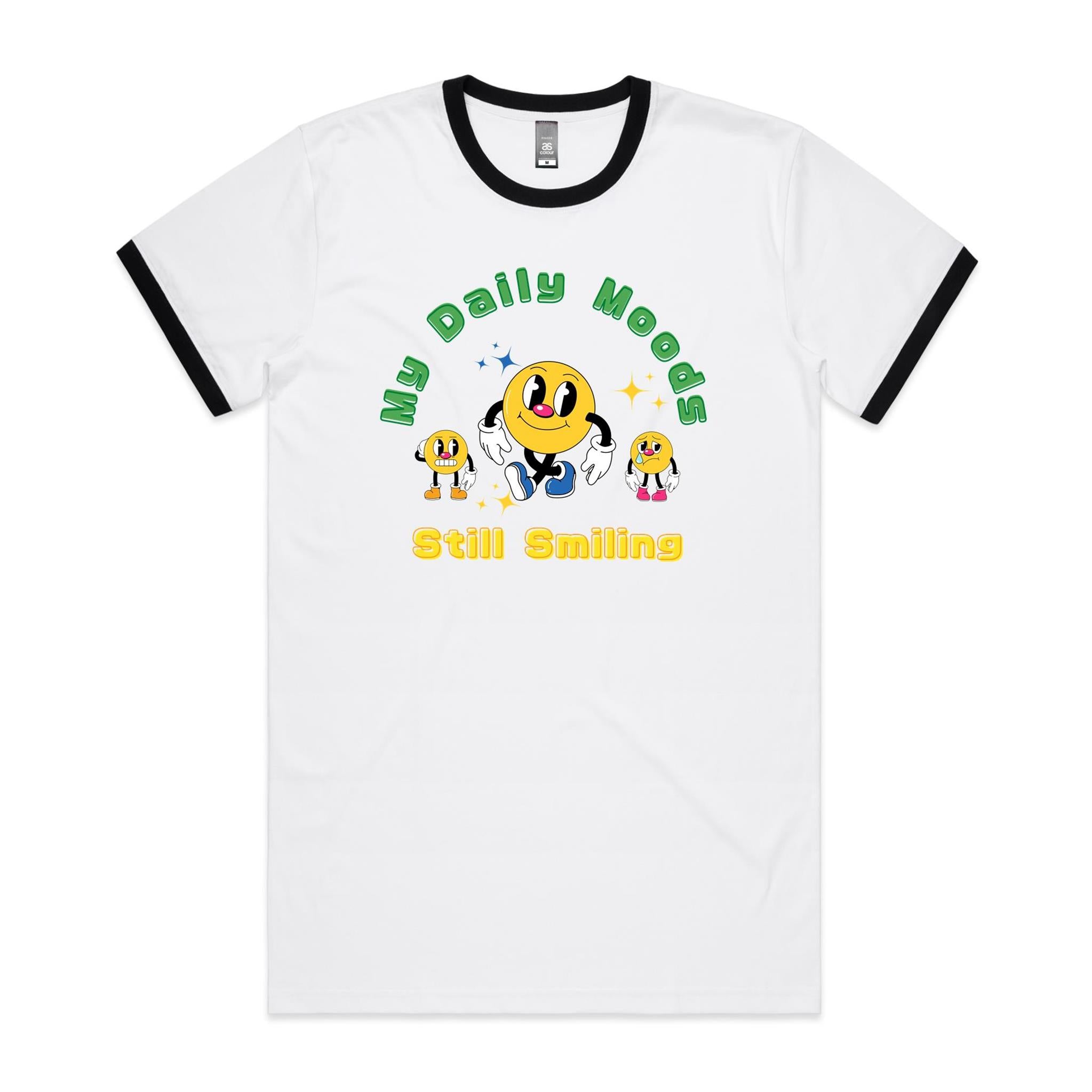 My Daily Moods - Staple Ringer Tee White Black Ringer T-Shirt Printed In Australia