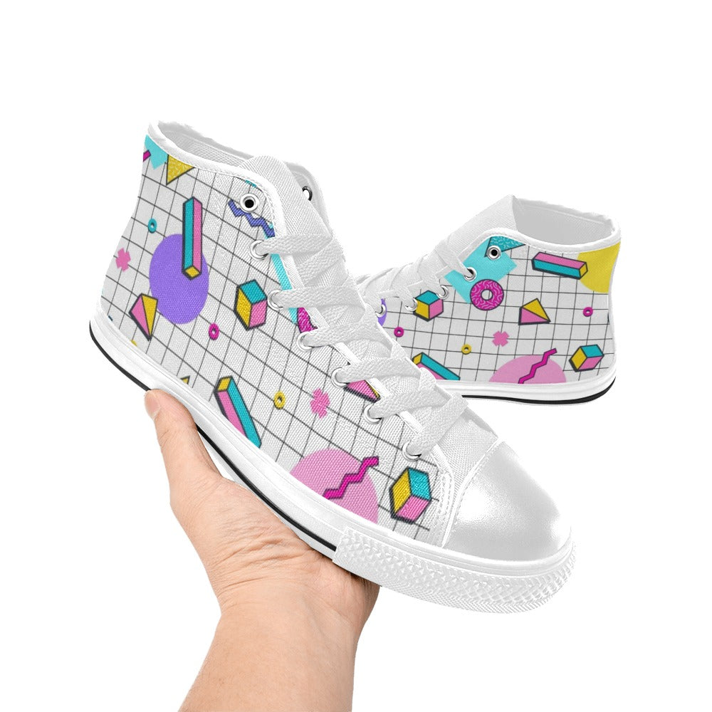 80's Grid Men's High Top Canvas Shoes Men's Classic High Top Canvas Shoes Printed Offshore Retro