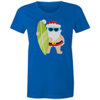 Surfing Santa - Womens T-shirt Bright Royal Womens Christmas T-shirt Christmas Printed In Australia