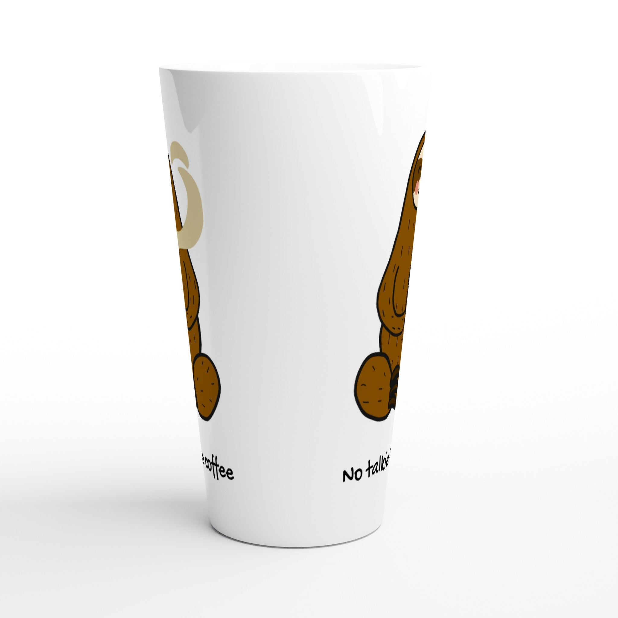 Sloth, No Talkie Before Coffee - White Latte 17oz Ceramic Mug Latte Mug animal Coffee Globally Fulfilled