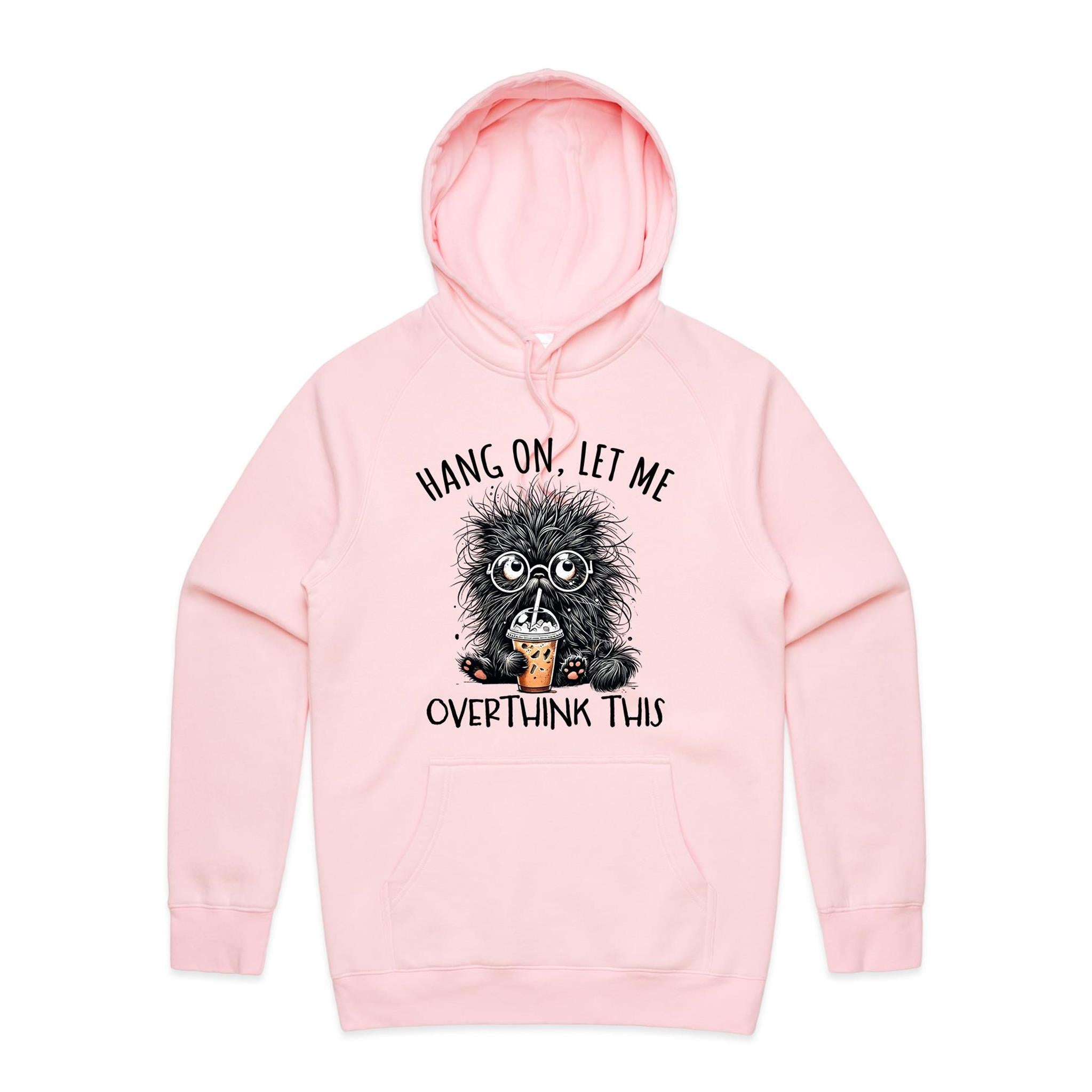 Frazzled Cat, Hang On Let Me Overthink This Men's AS Colour Hoodie Pink Mens Hoodie animal Printed In Australia