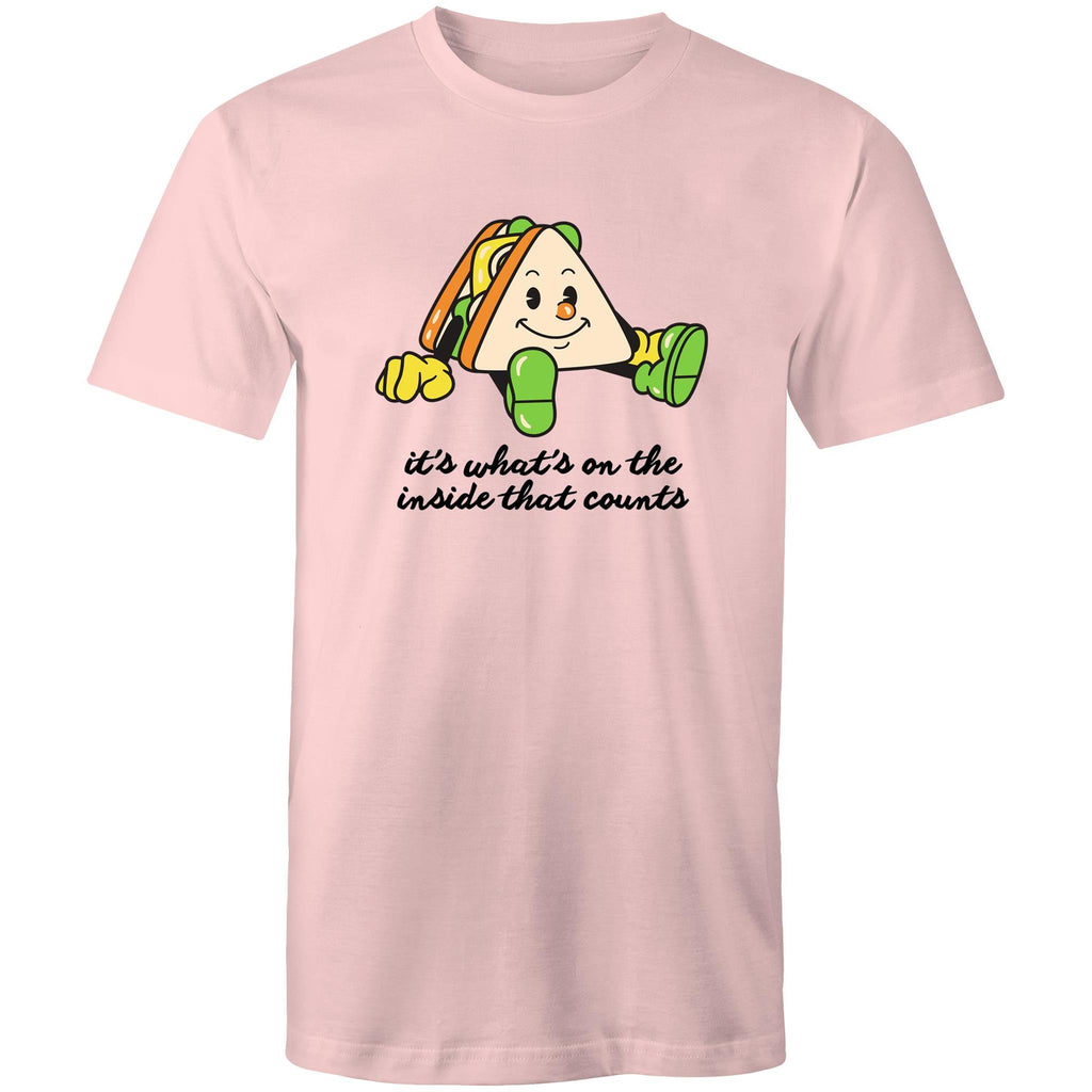 Sandwich, It's What's On The Inside That Counts - Mens T-Shirt Pink Mens T-shirt Food Printed In Australia