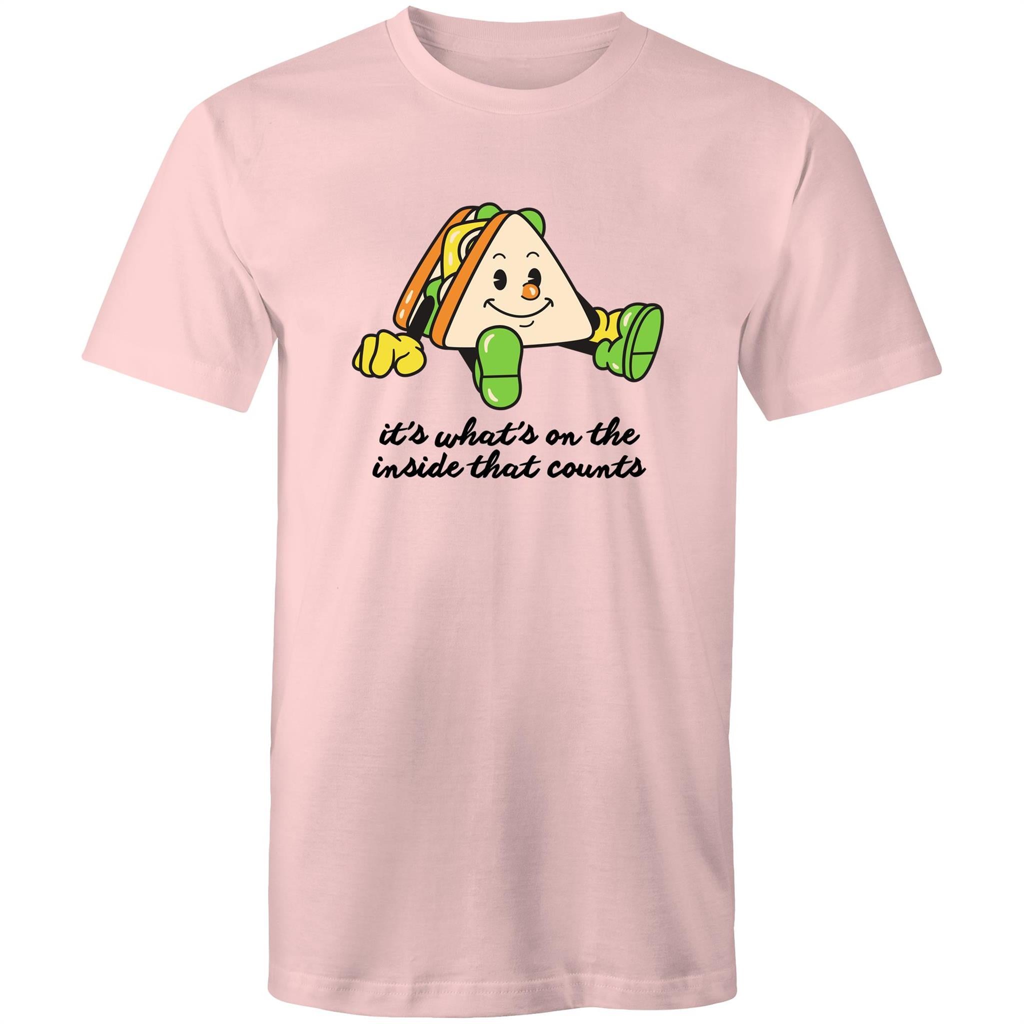 Sandwich, It's What's On The Inside That Counts - Mens T-Shirt Pink Mens T-shirt Food Printed In Australia