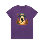 Black Cat Alien UFO Abduction Women's AS Colour T-shirt Purple Womens T-shirt animal Printed In Australia Sci Fi