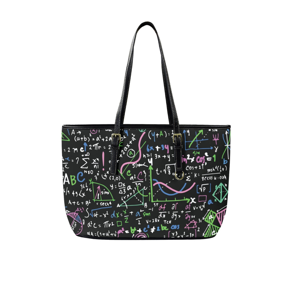 Equations In Green And Pink - Leather Tote Bag-Large