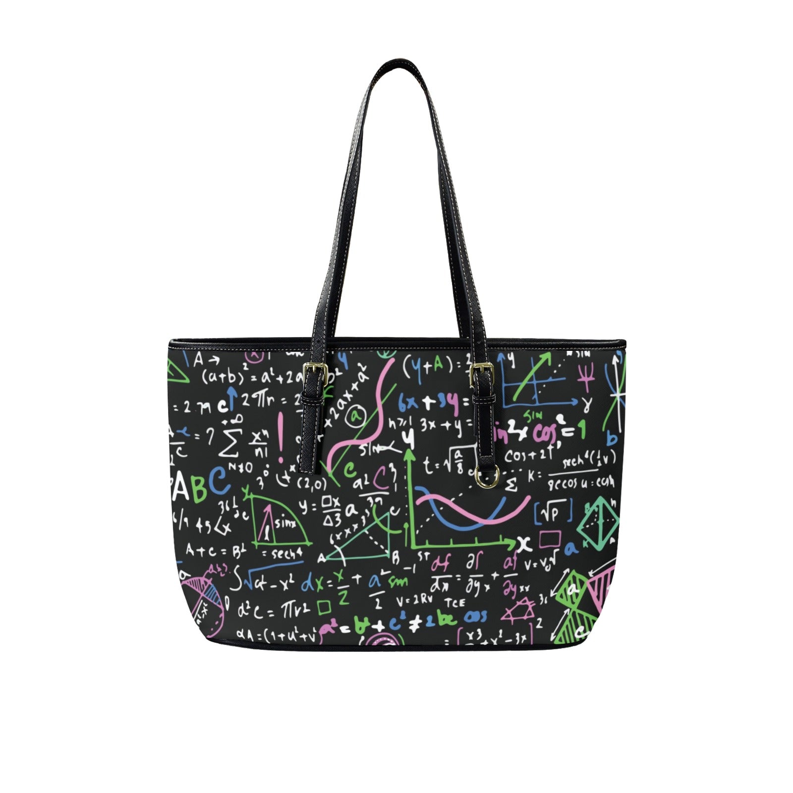 Equations In Green And Pink - Leather Tote Bag-Large
