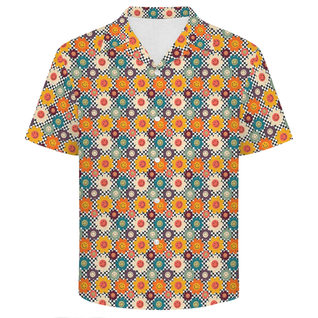Happy Retro Flowers Men's Crinkle Hawaiian Shirt