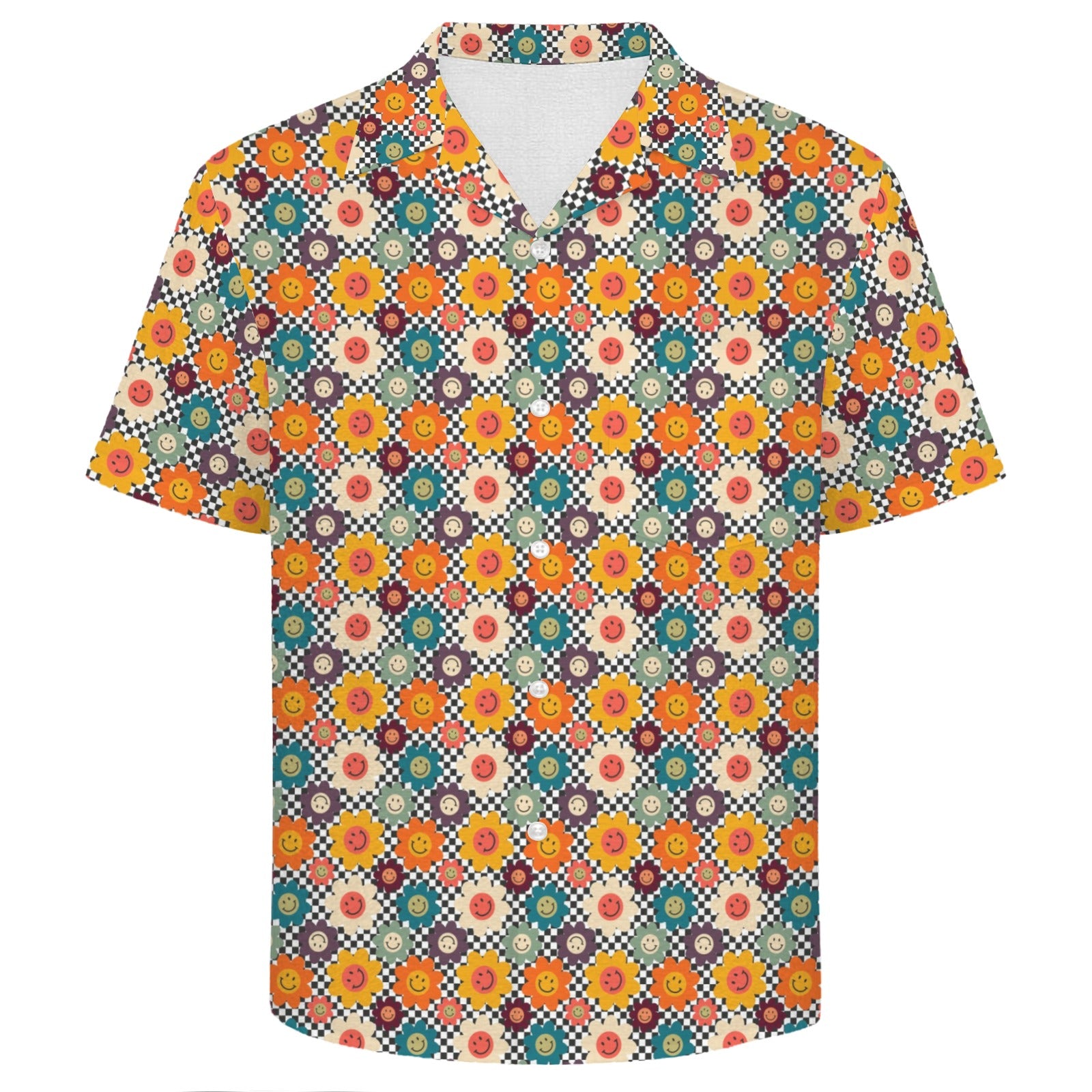 Happy Retro Flowers Men's Crinkle Hawaiian Shirt