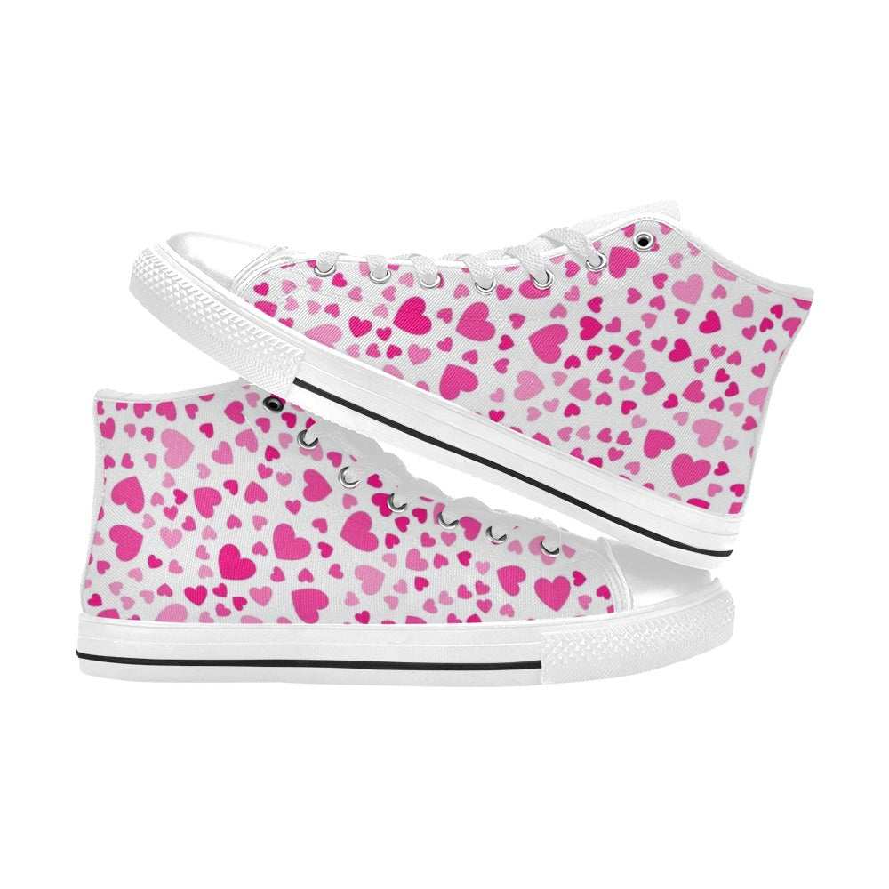 Pink Hearts On White - Kids' High Top Canvas Shoes Kids High Top Canvas Shoes Love Printed Offshore