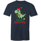 Dinosaur Santa, Merry Christmas - Mens T-Shirt Navy Mens Christmas T-shirt Christmas Printed In Australia
