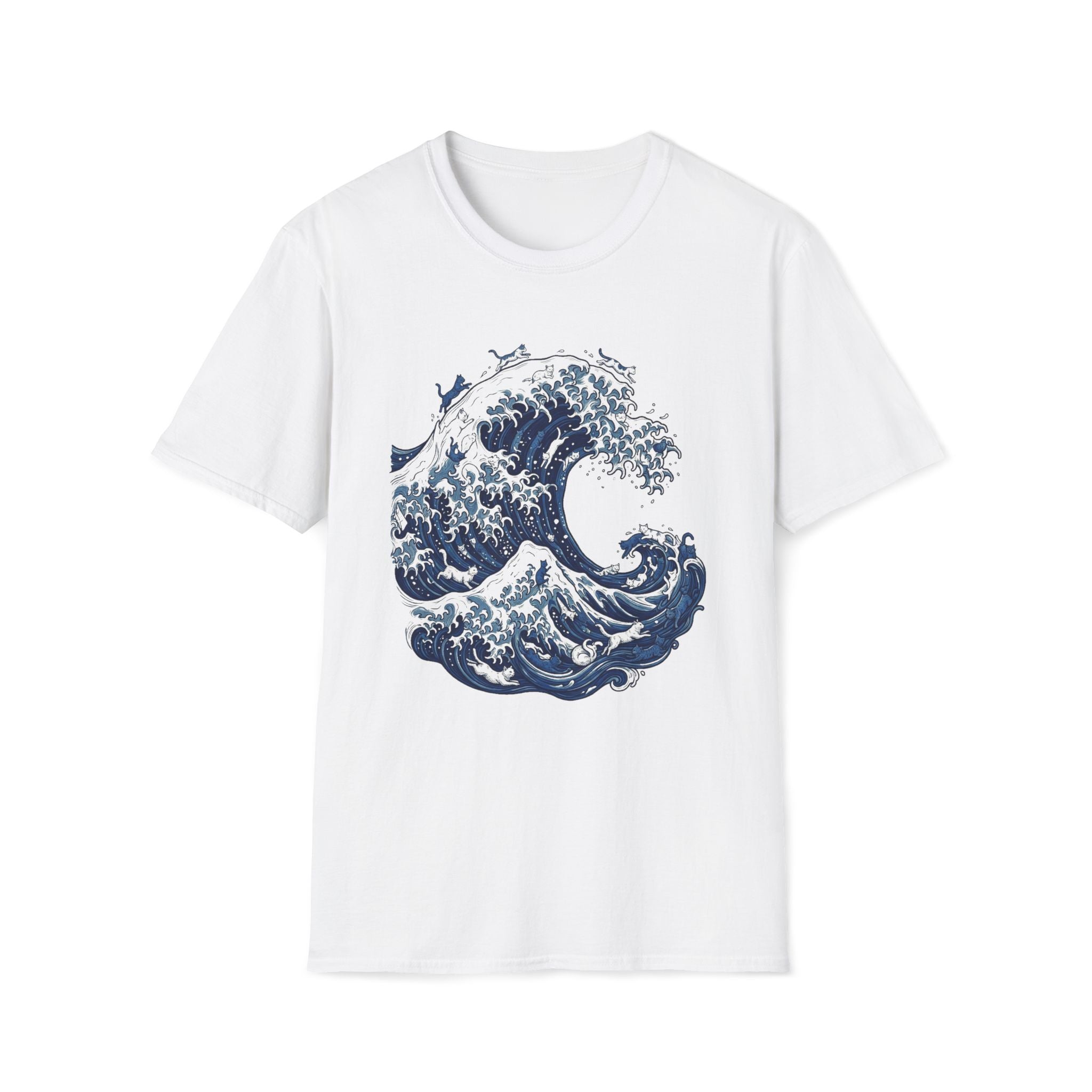 Cats On The Great Wave Unisex T-Shirt White Unisex Adult T-shirt animal Globally Fulfilled Ocean
