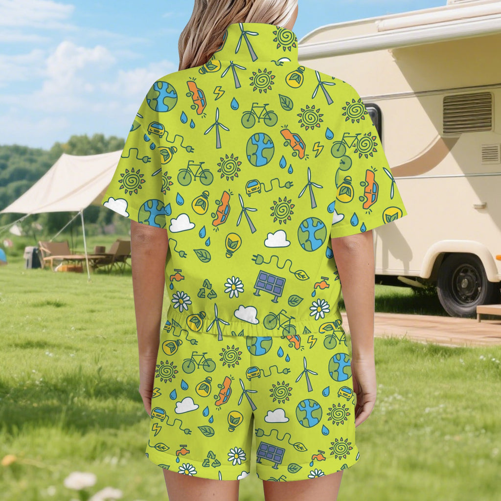 Go Green Women's Windbreaker Short Set Women's Windbreaker Short Set Environment Printed Offshore