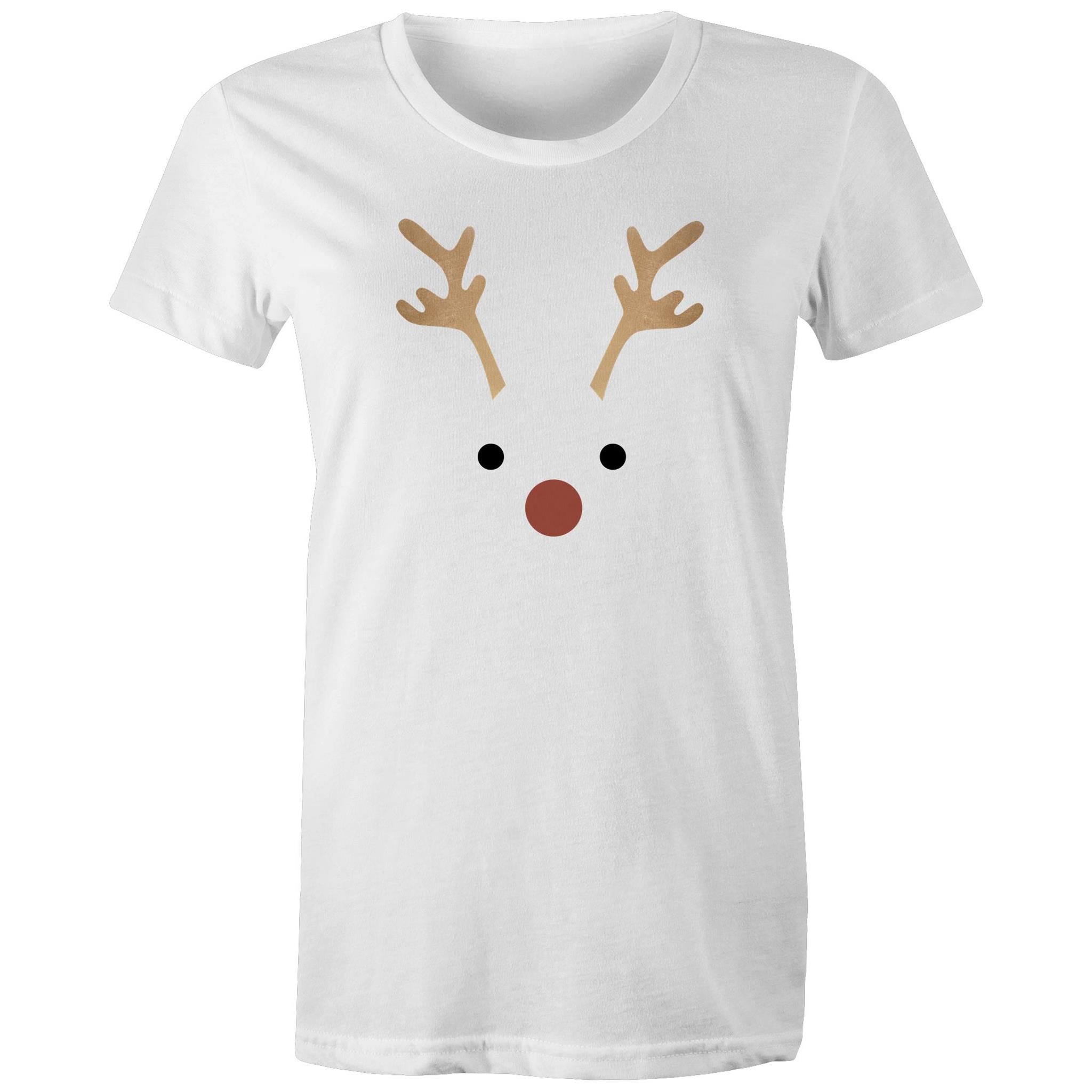 Red Nose Reindeer - Womens T-shirt White Womens Christmas T-shirt Christmas Printed In Australia